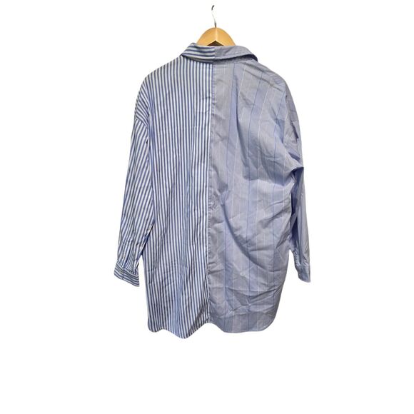 🩵BETTER BE Button Down Shirt Striped Blue & White LARGE One Pocket Tunic - Picture 7 of 8